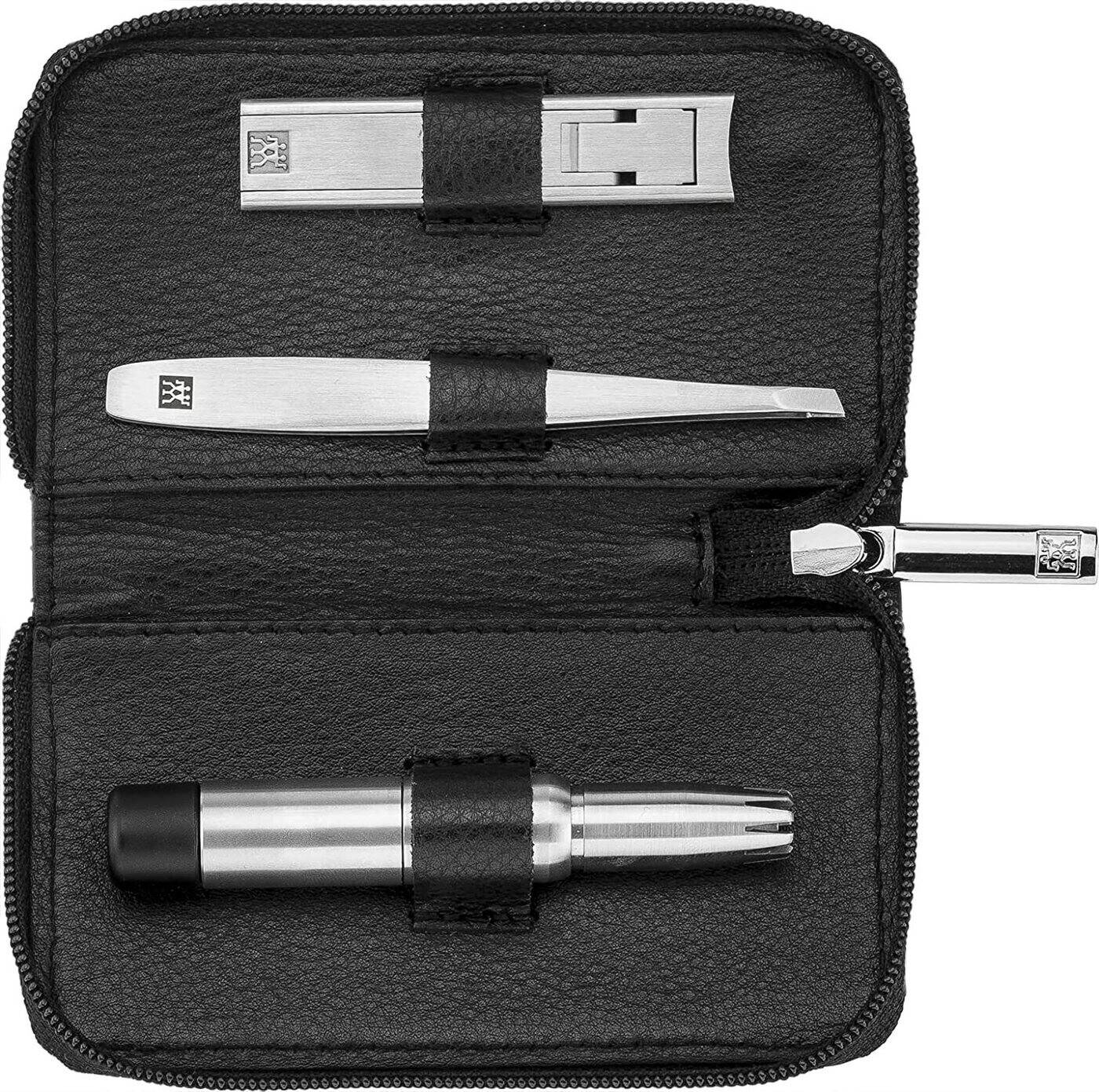 ست مانیکور 3 پارچه زولینگ آلمان مدل ZWILLING Premium | ابزار استیل ضد زنگ | کیف چرمی مشکی با دکمه فشاری